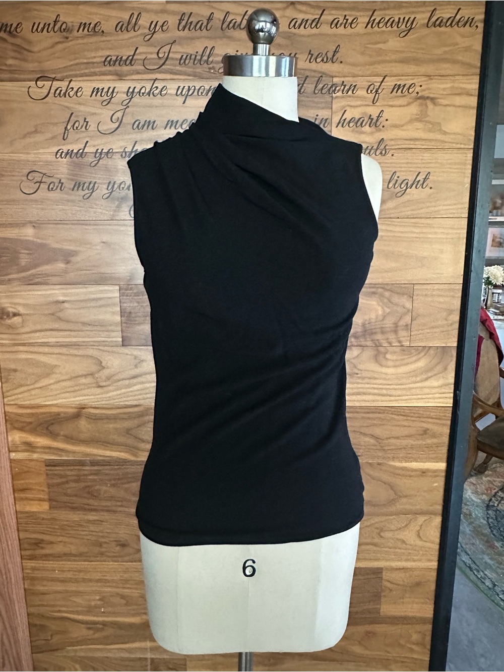 THEORY Draped Neck Shell Sleeveless Top Black Voyage Crepe NWT $255
